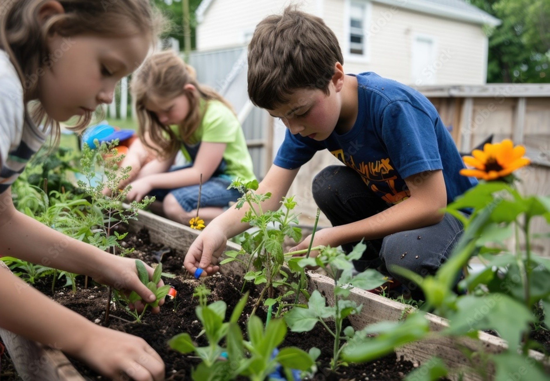 children planting flowers